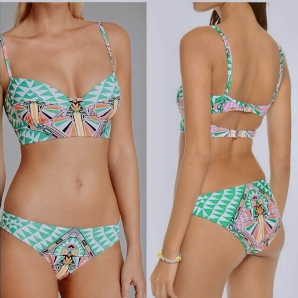 Mara Hoffman Mint and Pink Patterned Bikini top